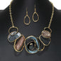 Blue-Black Geometric Enamel Necklace w-Earring Set