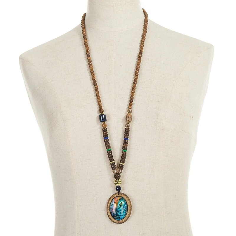 Boho Peacock Feather Pendant Necklace