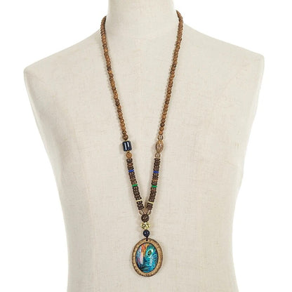 Boho Peacock Feather Pendant Necklace