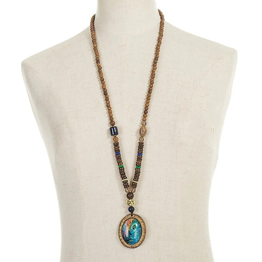 Boho Peacock Feather Pendant Necklace
