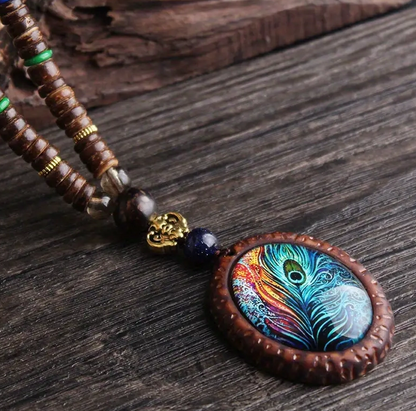 Boho Peacock Feather Pendant Necklace