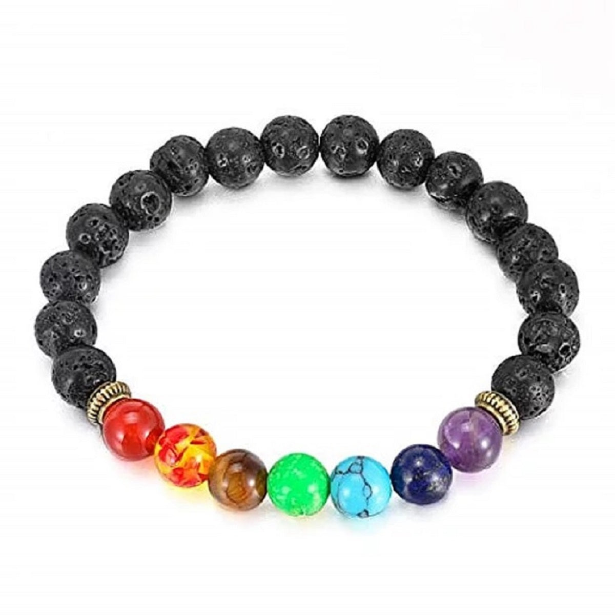 Seven Chakra Semi-precious Gemstone and Lava Diffuser Bracelet
