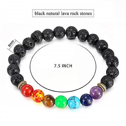 Seven Chakra Semi-precious Gemstone Lava Diffuser Bracelet