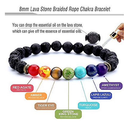 Seven Chakra Semi-precious Gemstone Lava Diffuser Bracelet