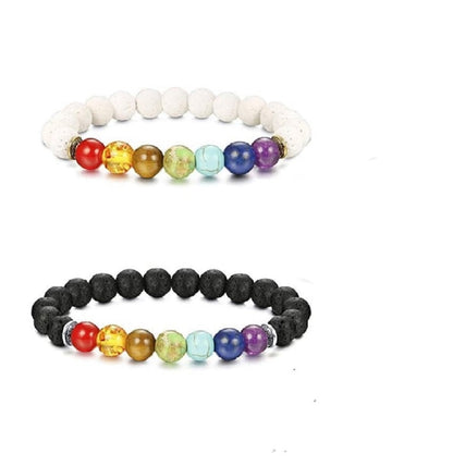 Seven Chakra Semi-precious Gemstone Lava Diffuser Bracelet